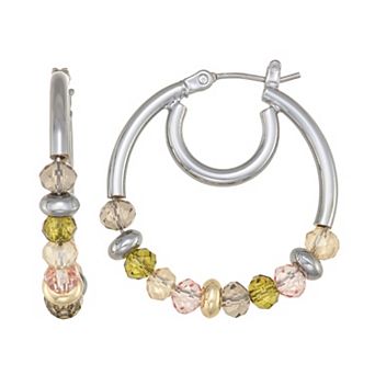 Simply Vera Vera Wang Silver Tone Click-It Beaded Hoop Earrings