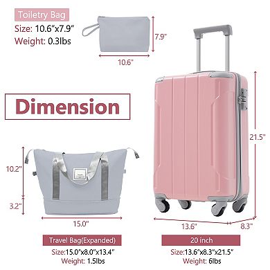 Trikiousd 3-Piece 20" Carry-On Luggage Set with Spinner Wheels Duffel & Toiletry Bag