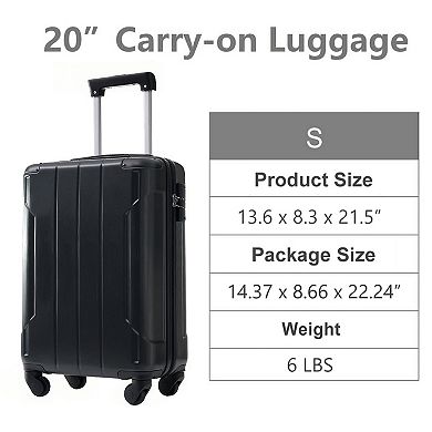 Trikiousd 20" ABS Hardshell Carry-On Luggage with TSA Lock & Spinner Wheels