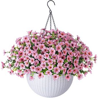Artificial Hanging Flowers Basket UV Resistant Outdoor