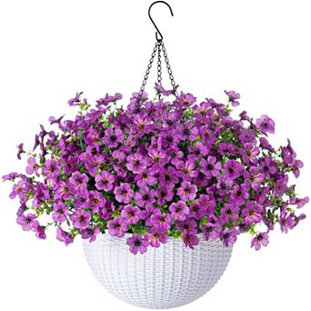Artificial Hanging Flowers Basket UV Resistant Outdoor