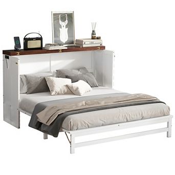Trikiousd Queen Murphy Bed Foldable Bedframe w/ Storage Drawer, Charging Station & USB Port