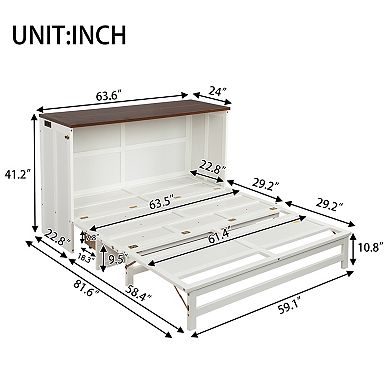Trikiousd Queen Murphy Bed Foldable Bedframe w/ Storage Drawer, Charging Station & USB Port