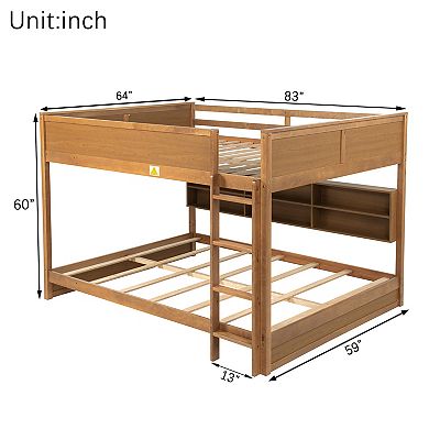 Trikiousd Queen Over Queen Bunk Bed Solid Pine Wood Bed w/ Storage Shelves & Charging Station