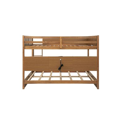 Trikiousd Queen Over Queen Bunk Bed Solid Pine Wood Bed w/ Storage Shelves & Charging Station