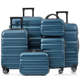 Trikiousd 6 pc ABS Hardshell Luggage Set with Spinner Wheels Carry-On & Checked Suitcases