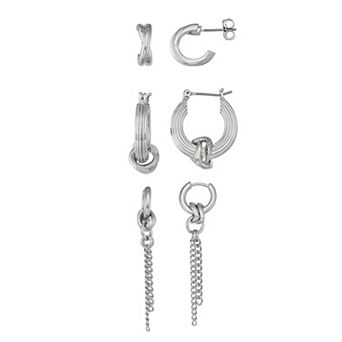 Simply Vera Vera Wang 3-Pair Silver Tone Stud, Drop & Hoop Earrings