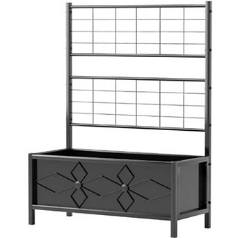 Trikiousd Planter Box with Trellis for Climbing Vines, Outdoor Raised Garden Bed wDrainage Holes