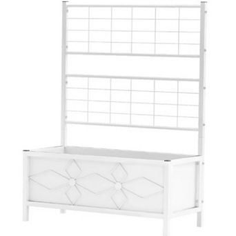 Trikiousd Planter Box with Trellis for Climbing Vines, Outdoor Raised Garden Bed wDrainage Holes