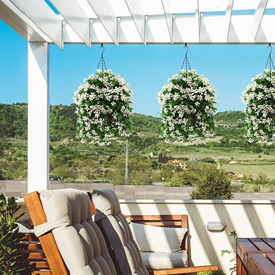 10" Artificial Hanging Violet Flowers Basket UV Resistant Outdoor Decor