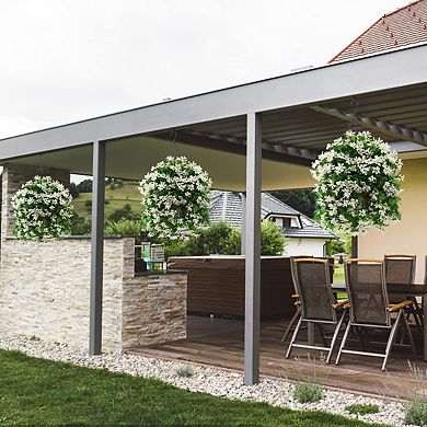 10" Artificial Hanging Violet Flowers Basket UV Resistant Outdoor Decor