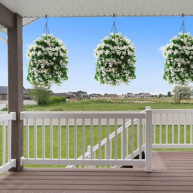 10" Artificial Hanging Violet Flowers Basket UV Resistant Outdoor Decor