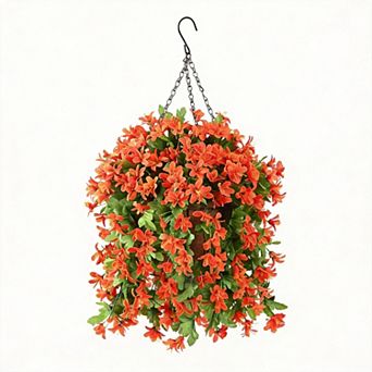 10" Artificial Hanging Violet Flowers Basket UV Resistant Outdoor Decor