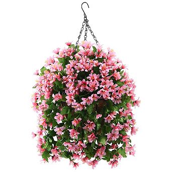 10" Artificial Hanging Violet Flowers Basket UV Resistant Outdoor Decor
