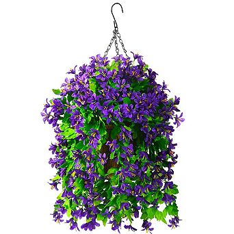 10" Artificial Hanging Violet Flowers Basket UV Resistant Outdoor Decor