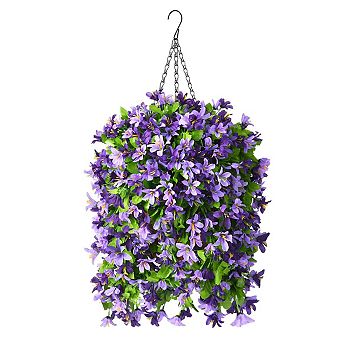 10" Artificial Hanging Violet Flowers Basket UV Resistant Outdoor Decor