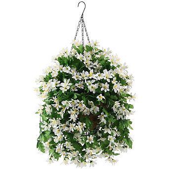 10" Artificial Hanging Violet Flowers Basket UV Resistant Outdoor Decor