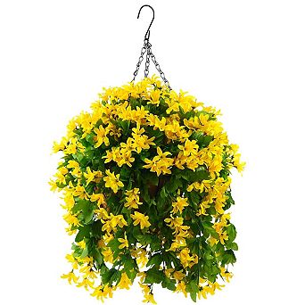 10" Artificial Hanging Violet Flowers Basket UV Resistant Outdoor Decor