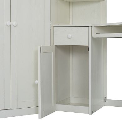 Trikiousd Twin Size Loft Bed w/ Wardrobe, Desk, Keyboard Tray, Charging Station & Dual Spotlights