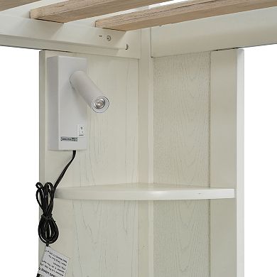 Trikiousd Twin Size Loft Bed w/ Wardrobe, Desk, Keyboard Tray, Charging Station & Dual Spotlights