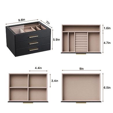 3 Layer Jewelry Box with Glass Window Mother's Day Gifts