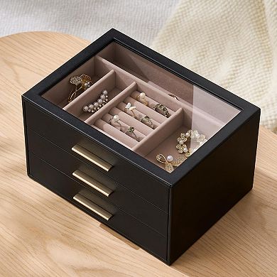 3 Layer Jewelry Box with Glass Window Mother's Day Gifts