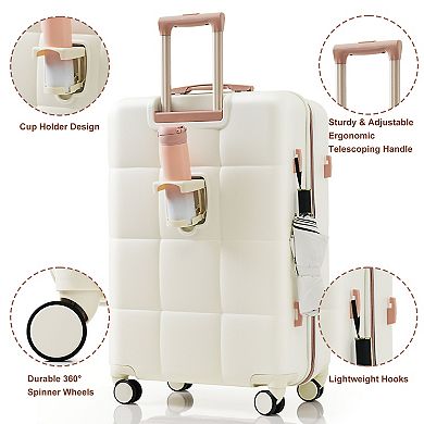 Trikiousd Luggage Sets 4 Pcs with Travel Bag, Cup Holder, ABS Hard Shell Luggage with Spinner Wheels