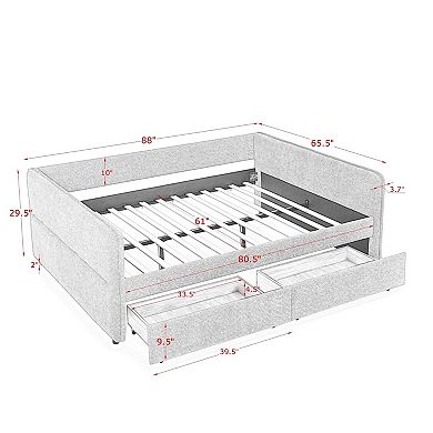 Trikiousd Queen Size Boucle Upholstery Daybed Tufted Corner Sofa Bed with 2 Drawers
