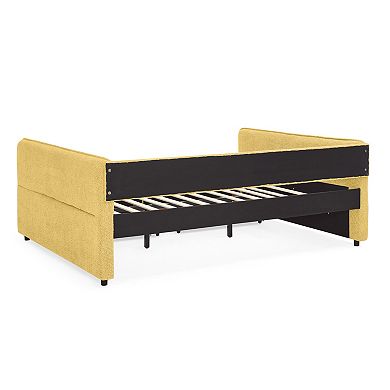 Trikiousd Queen Size Boucle Upholstery Daybed Tufted Corner Sofa Bed with 2 Drawers