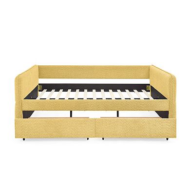 Trikiousd Queen Size Boucle Upholstery Daybed Tufted Corner Sofa Bed with 2 Drawers