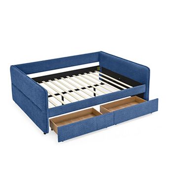 Trikiousd Queen Size Boucle Upholstery Daybed Tufted Corner Sofa Bed with 2 Drawers