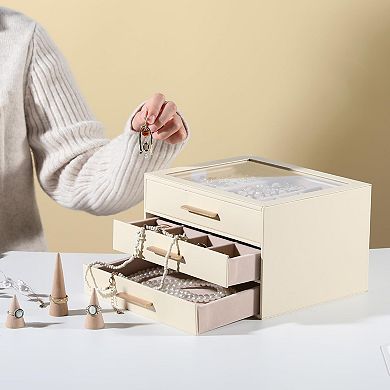 3-Layer Clear Lid Jewelry Box Organizer Mother's Day Gifts