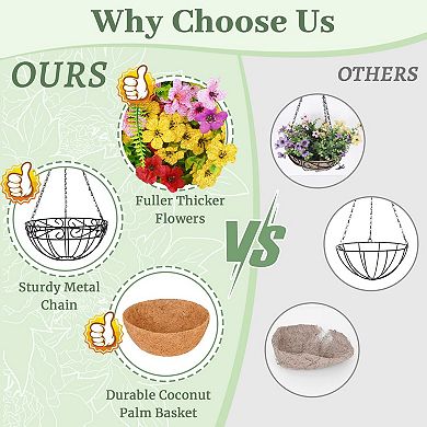 10”Artificial Hanging Begonia Basket UV Resistant Outdoor Decor