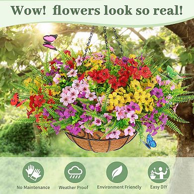 10”Artificial Hanging Begonia Basket UV Resistant Outdoor Decor