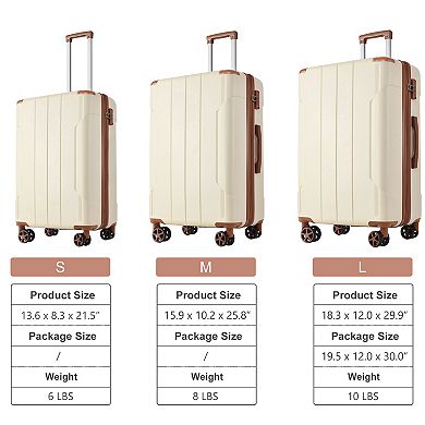 Trikiousd 3-Piece Expandable ABS Hardshell Luggage Set with TSA Lock & Spinner Wheels 20/24/28"