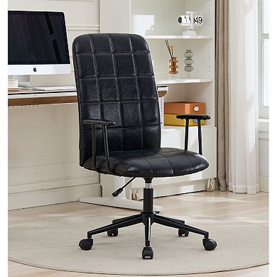 Trikiousd PU Leather High Back Office Chair with Adjustable Swivel and Armrests