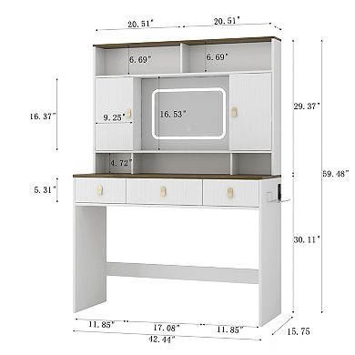 Trikiousd Vanity Desk With Mirror and Lights, Farmhouse Makeup Dressing Table with Power Outlet