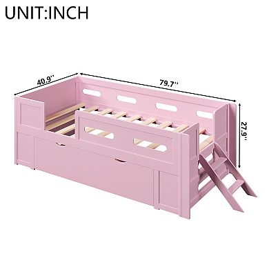 Trikiousd Twin Size Platform Bed Kids Montessori Beds Low Profile Bed Frame w/ Storage Drawers