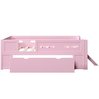 Trikiousd Twin Size Platform Bed Kids Montessori Beds Low Profile Bed Frame w/ Storage Drawers