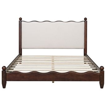 Trikiousd Platform Bed Low Profile Bed Solid Wood Bed Frame with Upholstered Fabric Headboard