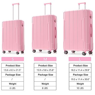 Trikiousd 3-Piece ABS Hardshell Luggage Set with Spinner Wheels Carry-On & Checked 20/24/28"