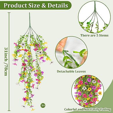 4pcs 31”Artificial Flowers Outdoor UV Resistant Hanging Decor