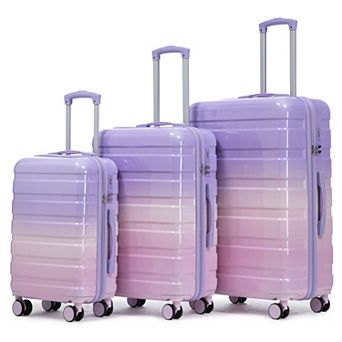 Trikiousd 3 pc Set in PC Spinner Wheel Luggage with Gradient Color and Combination Lock