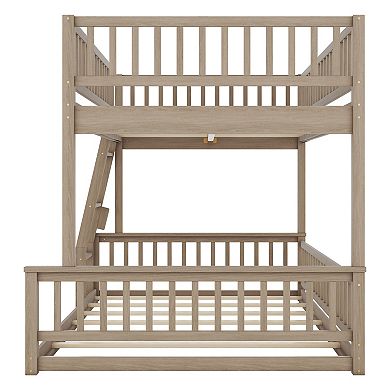 Trikiousd Solid Wood Full XL Over Queen Convertible Bunk Bed w/ Ladder & Guardrails