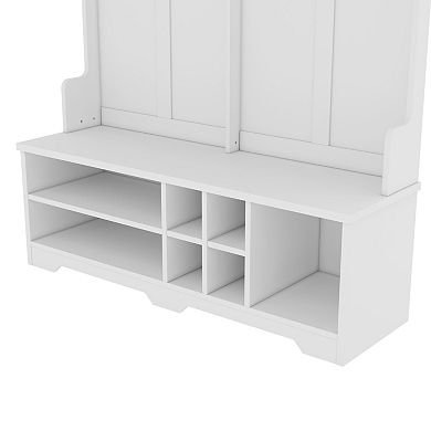 Trikiousd Wood Hall Tree Entryway Organizer with Bench, Shoe Rack & Metal Hooks