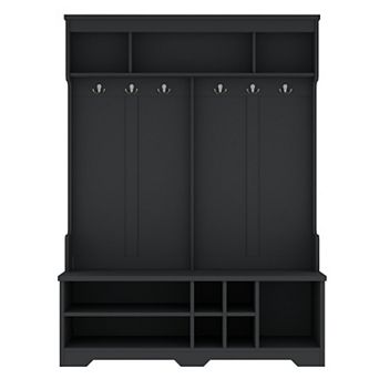 Trikiousd Wood Hall Tree Entryway Organizer with Bench, Shoe Rack & Metal Hooks