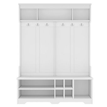 Trikiousd Wood Hall Tree Entryway Organizer with Bench, Shoe Rack & Metal Hooks