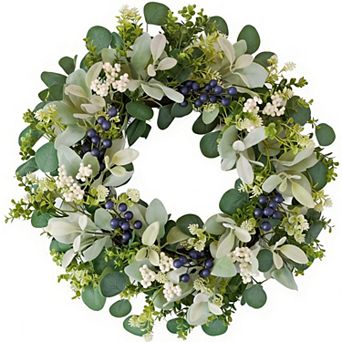 22" Lamb's Ear Eucalyptus Wreath Farmhouse Decor Suitable for all four seasons