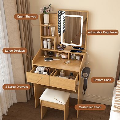Trikiousd Small Bedroom Vanity Table & Stool Set