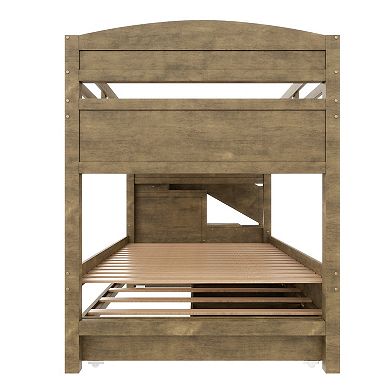 Trikiousd Twin XL Bunk Bed Pine Wood Frame with Trundle, Storage Drawers & Wardrobe